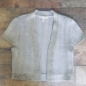 Silver Cap-Sleeved Beaded Crop Jacket